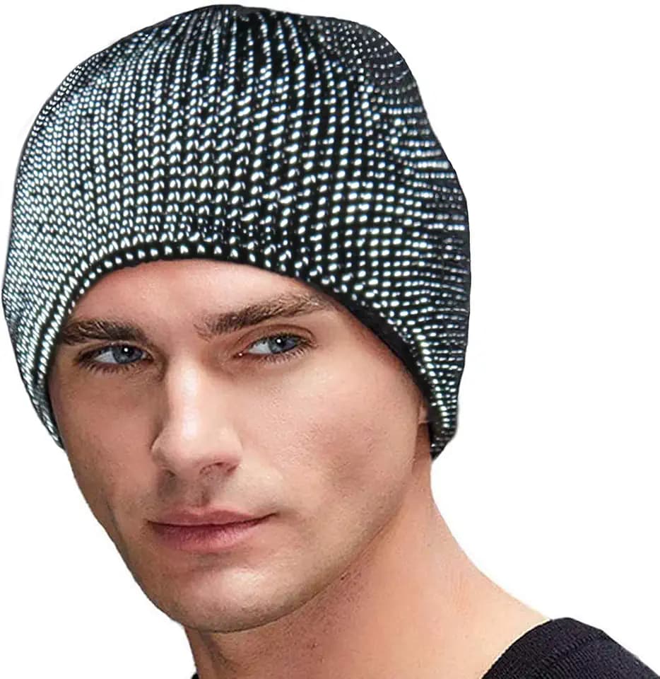 Reflective Hat for Men Women Reflective Running Beanie Hat Black Night Running Walking Winter Beanie Hat Fishing Hat