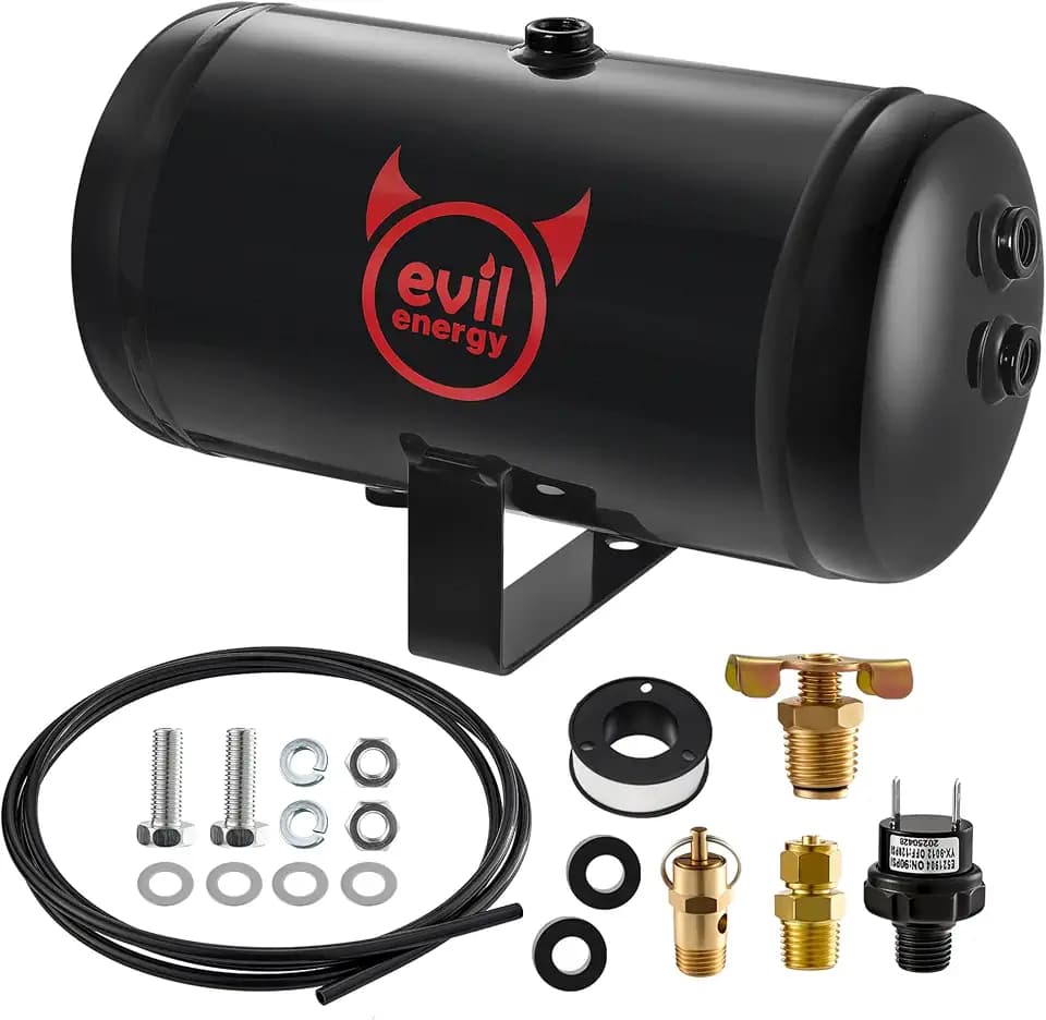 EVIL ENERGY 1 Gallon Air Tank Kit 5 Ports 1/4" NPT 150PSI Rated for Truck, Car, Air Horn, Inflating Tires, Suspension Systems, Air Ride, Tires, Train Horn, DIY Pneumatic Tools