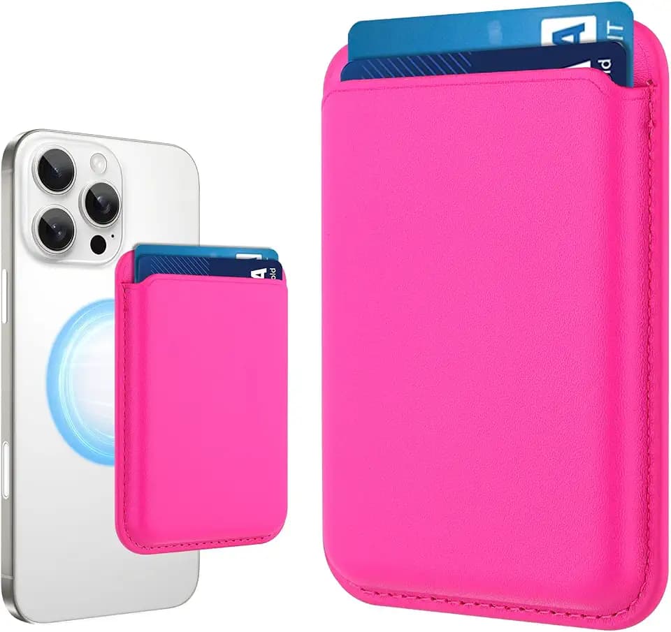 Compatible with MagSafe Wallet, Leather TPU Protective, Hot Pink