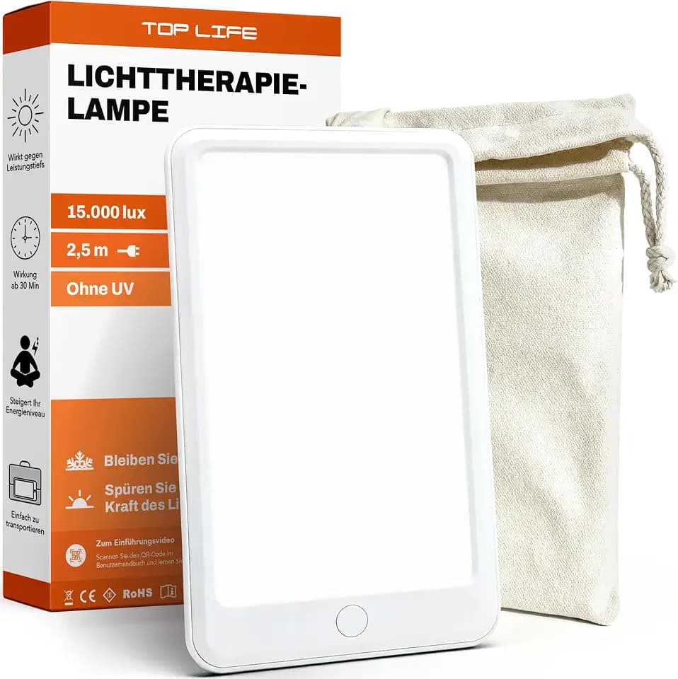 Lichttherapielampe 15000 Lux UV-freie Vollspektrum Tageslichtlampe LED | LED Sonnenlicht Lampe zur Steigerung von Stimmung & Konzentration - Ideal für Lichttherapie bei Lichtmangel und Müdigkeit