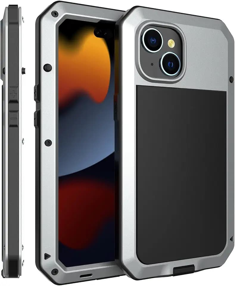 for iPhone 15 Case Heavy Duty Metal Shockproof Tough Armour Silver