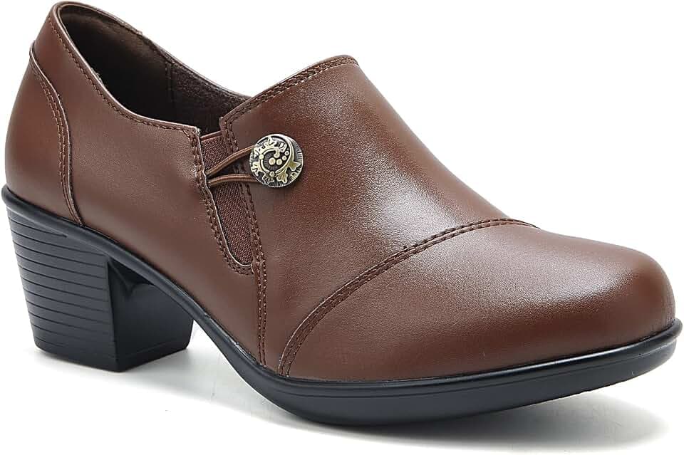 UZB Women's Dress Shoes Block Heel Loafers Pumps