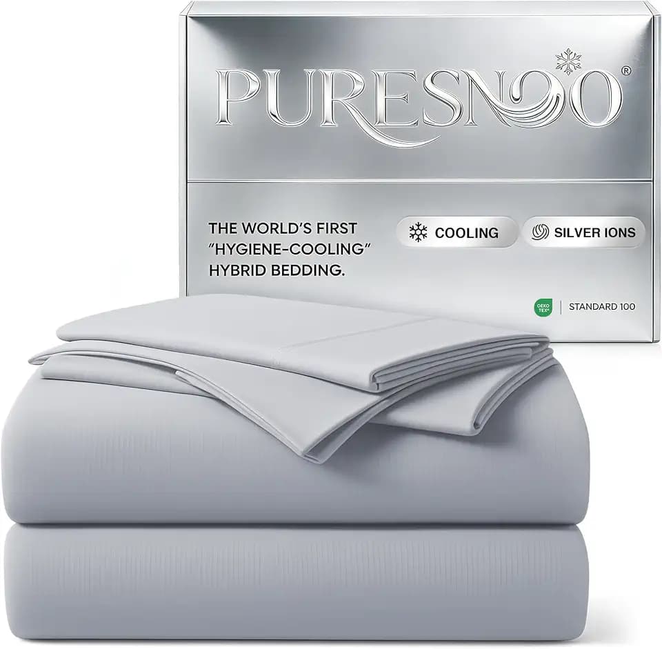 Cooling Sheet Set, Breathable & Soft Silver Infused Bed Sheets Set for Hot Sleeper, Silky Smooth with Self-Cleaning Silver Yarn that Stays Fresh 3X Longer for Sensitive Skin (Caking, Gray)