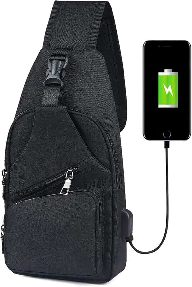 flintronic Brusttasche mit USB-Aufladung, Brusttasche Sling mit Verstellbarem, Rucksack Schultertasche für Männer (einschließlich 1 * USB-Kabel)