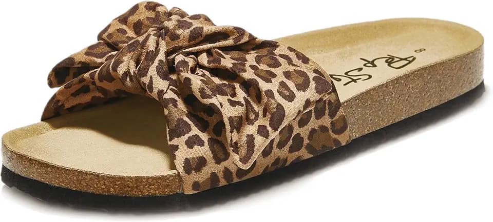 PepStep Slide Sandals for Women or Ladies Dressy Summer Casual, Cute Bow Tie Knot On Top Strap, Comfy Slip On Cork Foot Bed