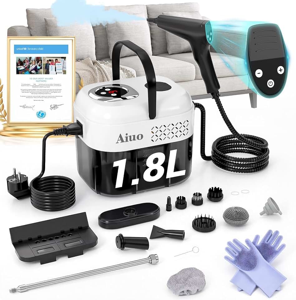 Neu 15-in-1 Dampfreiniger Handgerät 1,8L, US-HSD-Technologie – 120 °C Hochtemperatur Sterilisation, Graphen-Heiztechnologie – Heizt Sich in 8S, Steam Cleaner ist 4m, Aiuo dampfreiniger004