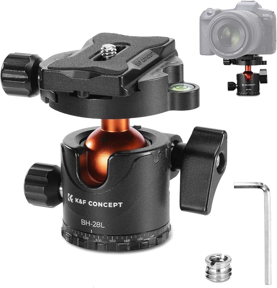 K&F Concept Kugelkopf Stativkopf, Kamera Kugelkopf mit 1/4 Zoll Schnellwechselplatte und Wasserwaagee, 10 kg Tragkraft, für Stativ, Einbeinstativ, Kamera Slider, Spiegelreflexkamera
