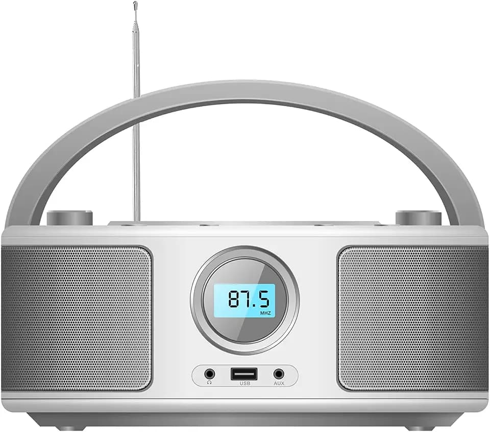 Tragbarer CD-Player Boombox,CD-MP3 Player,CD/CD-R,USB,FM Radio,AUX-In,CD Player Radio,Stereoanlage,Kompaktanlage CD-Boombox(WTB-791) (Weiß)