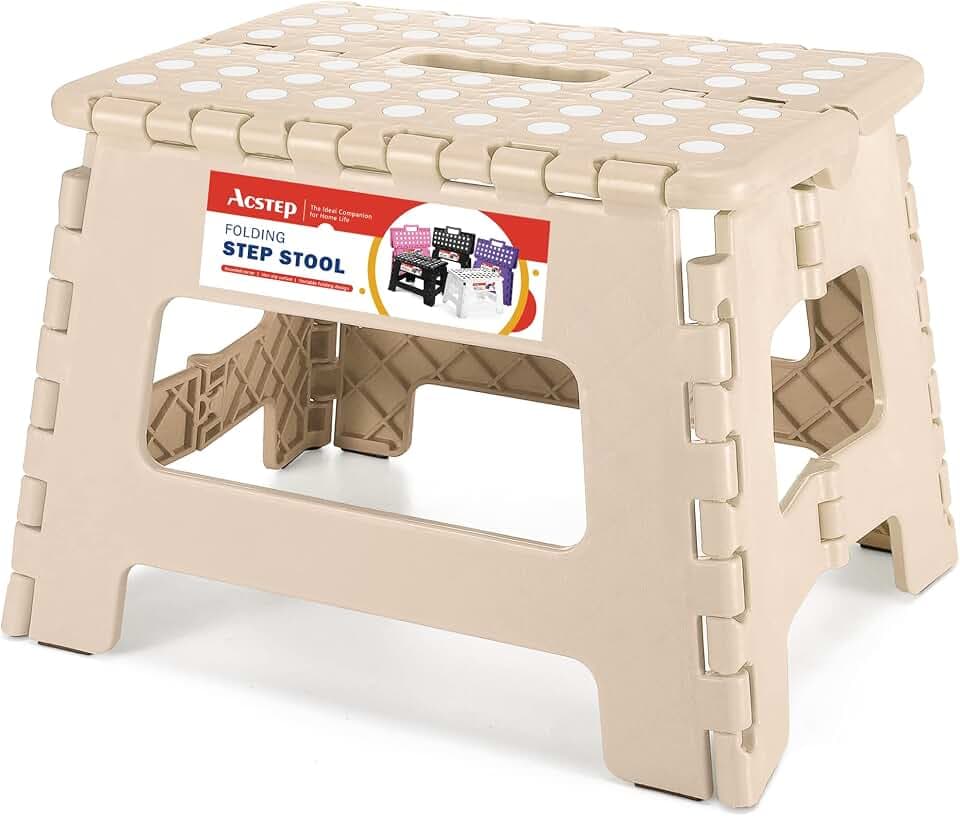 ACSTEP Folding Step Stool 9 Inch, Non-Slip Foldable Stools for Kids, Khaki