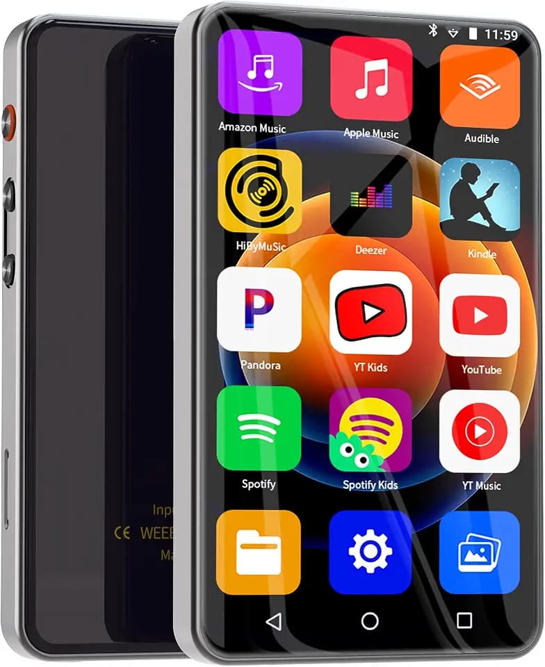 144GB MP3 Player with Bluetooth and WiFi, Ninsiden 4" HD Full-Color Touch Screen MP3 Player with Amazon Music, Spotify, Pandora, YouTube, Libby,Android Mainstrem Media MP4 Music Player for Kids,Silver