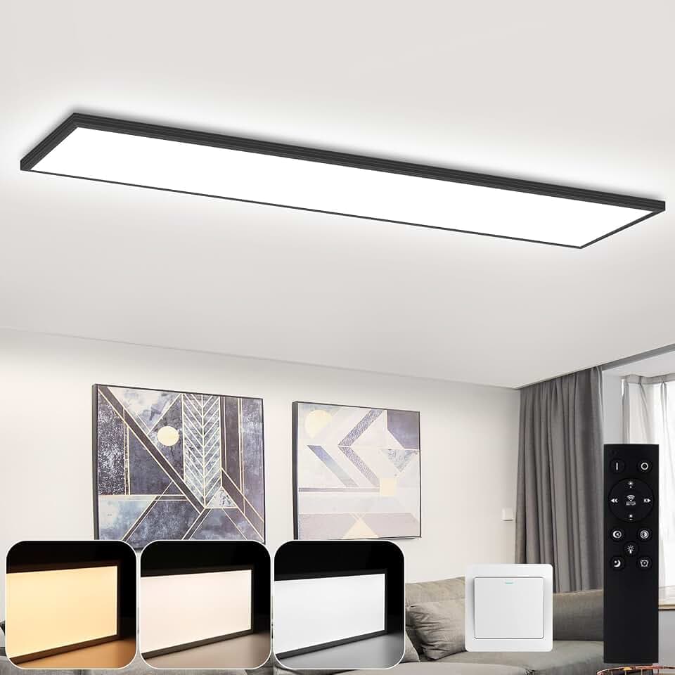 CBJKTX LED Panel 100x25 Deckenleuchte Dimmbar Schwarz Deckenlampe Flach