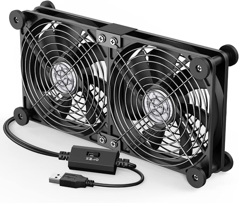 ELUTENG USB Lüfter 120mm 5V 2 in 1 mit 3 Einstellbare Geschwindigkeiten, Doppelt USB Ventilator 120mm PC Lüfter USB Computer Ventilator mit 8 Stoßdämpfenden Füßen für PS5 PS4 Laptop TV Box Router