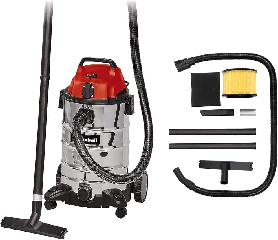 Einhell Nass-Trockensauger TC-VC 1930 SA | 1500 W | 30-L-Behälter | rostfreier Edelstahl | autom. Gerätesteckdose | Saugschlauch, Verlängerung, Kombi-, Fugendüse