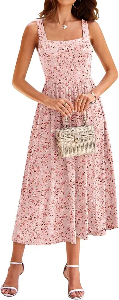 YATHON Women's Floral Midi Casual Tank Sleeveless Beach Vacation Dress