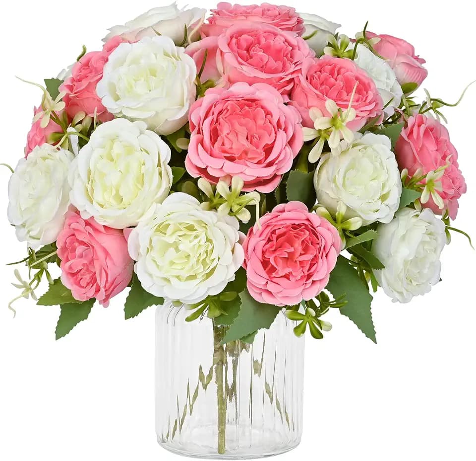 2 Packs Peonies Artificial Flowers Mixed White Pink Silk Artificial Peonies