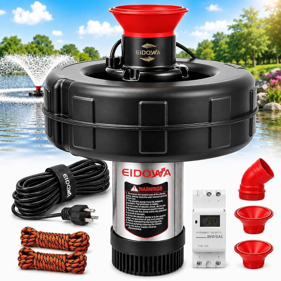 Floating Pond Fountain Aerator, 1HP, 110V, 15000GPH, Black