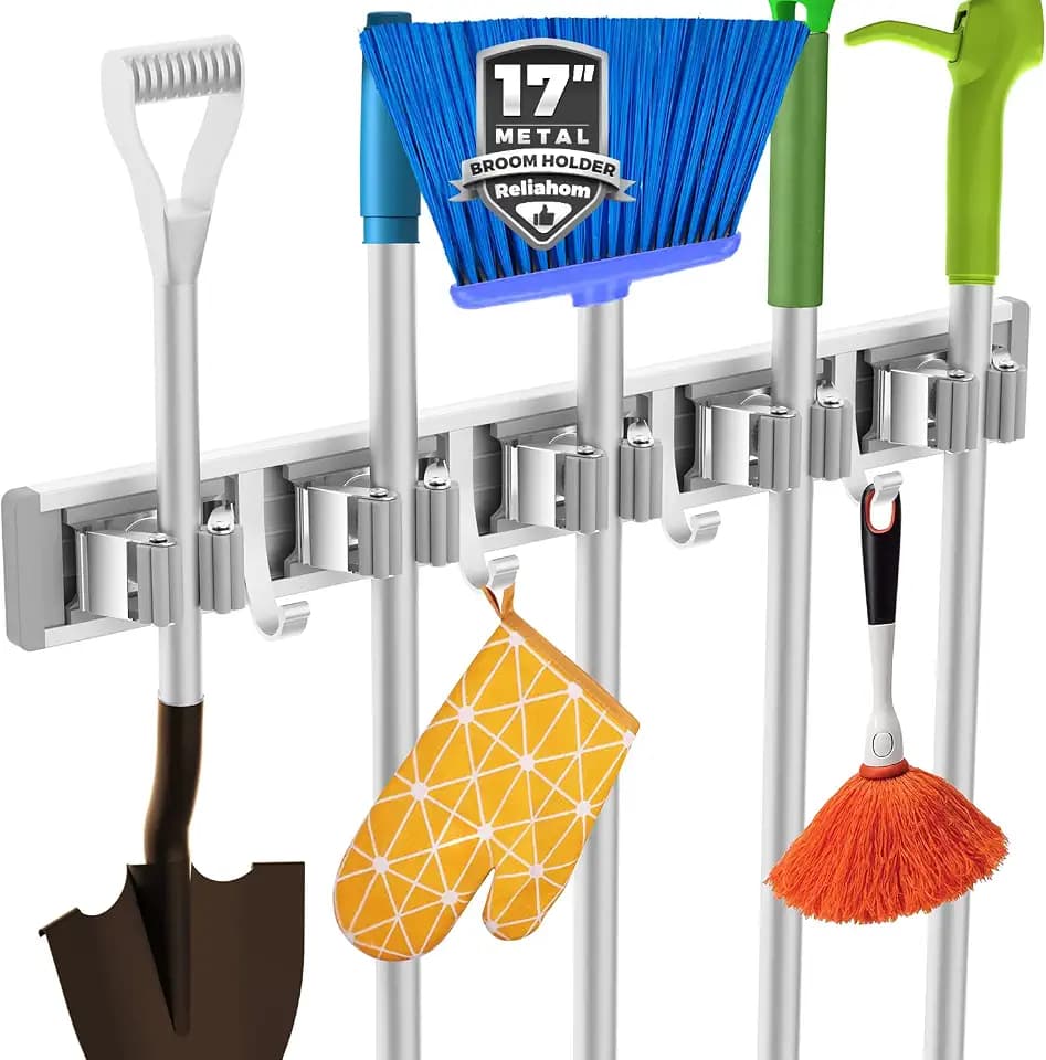reliahom Broom Holder Wall Mount Mop Hanger Tools organizer 5Racks 4Hooks