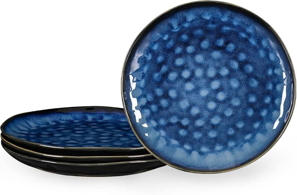 UNICASA 4 Teilig Teller Steingut, Speiseteller Set Blau - 28cm, Dessertteller Frühstücksteller - Flache Kuchenteller Salatteller Set für 4 Personen
