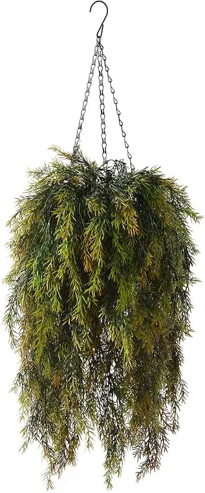 ZFProcess Artificial Faux Hanging Plants Basket for Spring Outdoor Decoration, Fake Seaweed Plant UV Resistant Look Real for Outside Porch Home Patio Balcony Yard(Brownish Green)