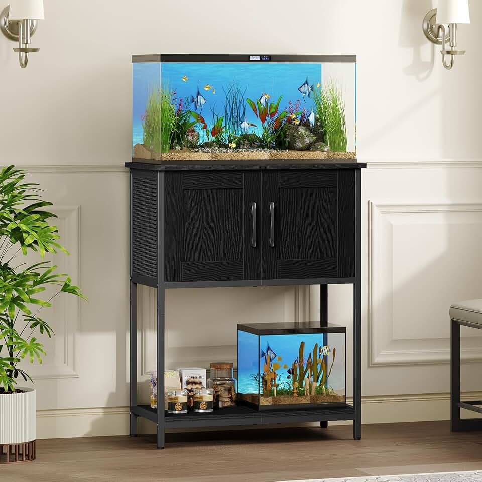 MAHANCRIS 10 Gallon Fish Tank Stand, Metal Frame Aquarium Stand, Cabinet for Fish Tank Accessories Storage, Heavy Duty Reptile Turtle Tank Stand for Home Office, 23.6" L x 11.8" W, Black FTBK2101