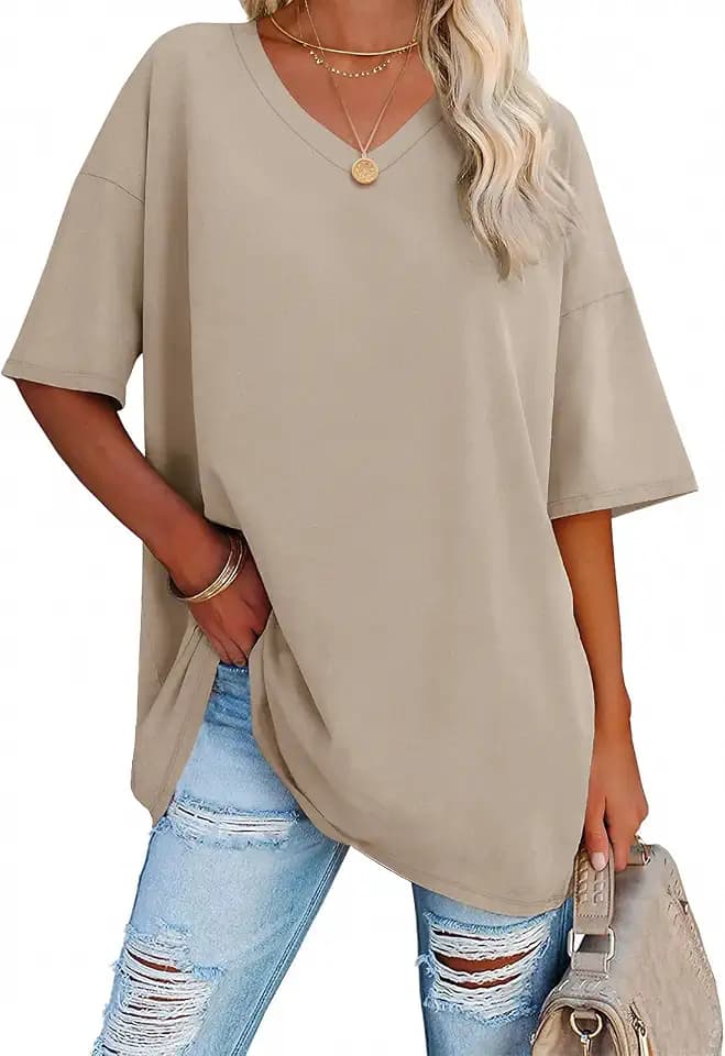 ATHMILE Womens Oversized Shirts V Neck Plus Size Spring Workout Summer Tops Beach Vacation 2026 Gym Clothes Basic Tee