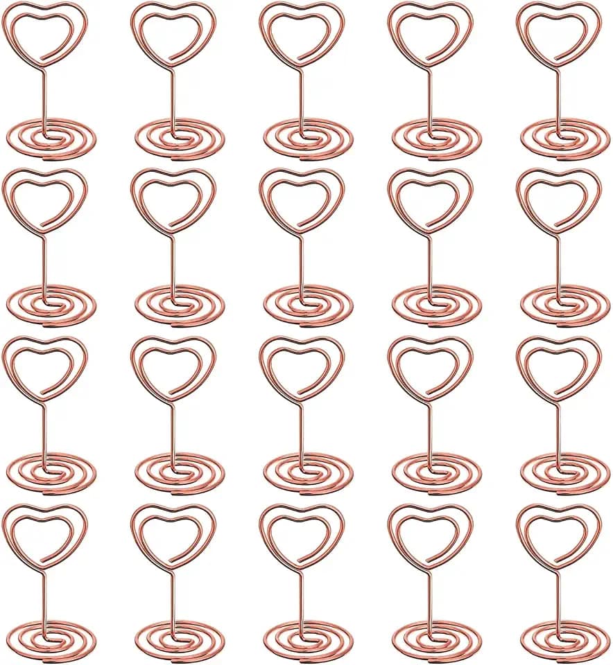 Tischkartenhalter,20 Stück Kartenhalter Menükartenhalter Fotohalter aus Metall Platzkartenhalter Clip Memohalter Tisch Nummer Halter,für Hochzeit Party Büro Restaurant(Herz/Rose Gold)
