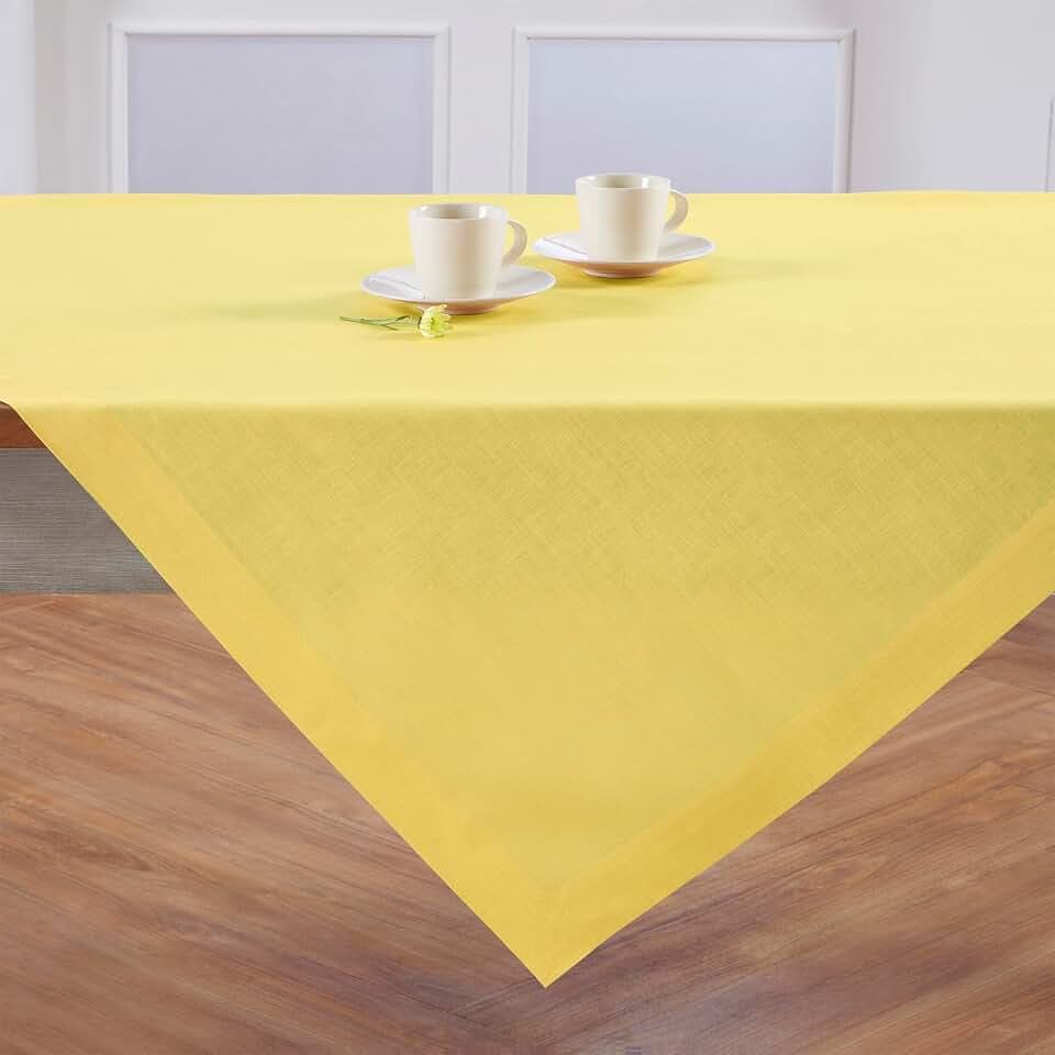 Solino Home 100% Linen Table Cloth, Throw Sunshine Yellow, Fete 52 x 52 in