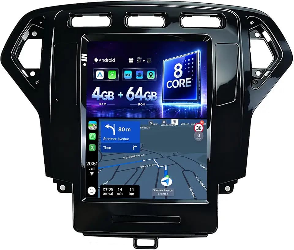 SXAUTO Android 14 IPS Autoradio für Ford Mondeo MK4 (2007-2010) - Eingebaut Carplay/Android Auto/DSP - LED Kamera + MIC - 4G+64G - DAB 360-CAM Lenkradsteuerung Fast-Boot WiFi AHD - 2 Din 9.7 Zoll