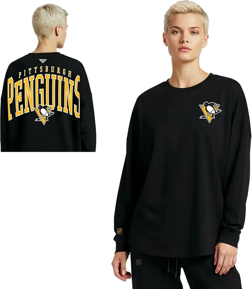 GAME 7 NHL Womens X NHL Women's Officially Licensed Long Sleeve Crew Neck Cotton T-Shirt
