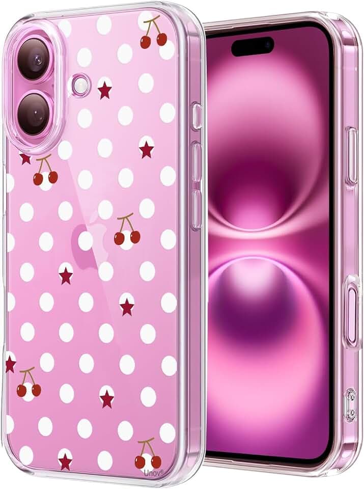 Unov for iPhone 16 Case, Clear with Embossed Design, Polka Dots