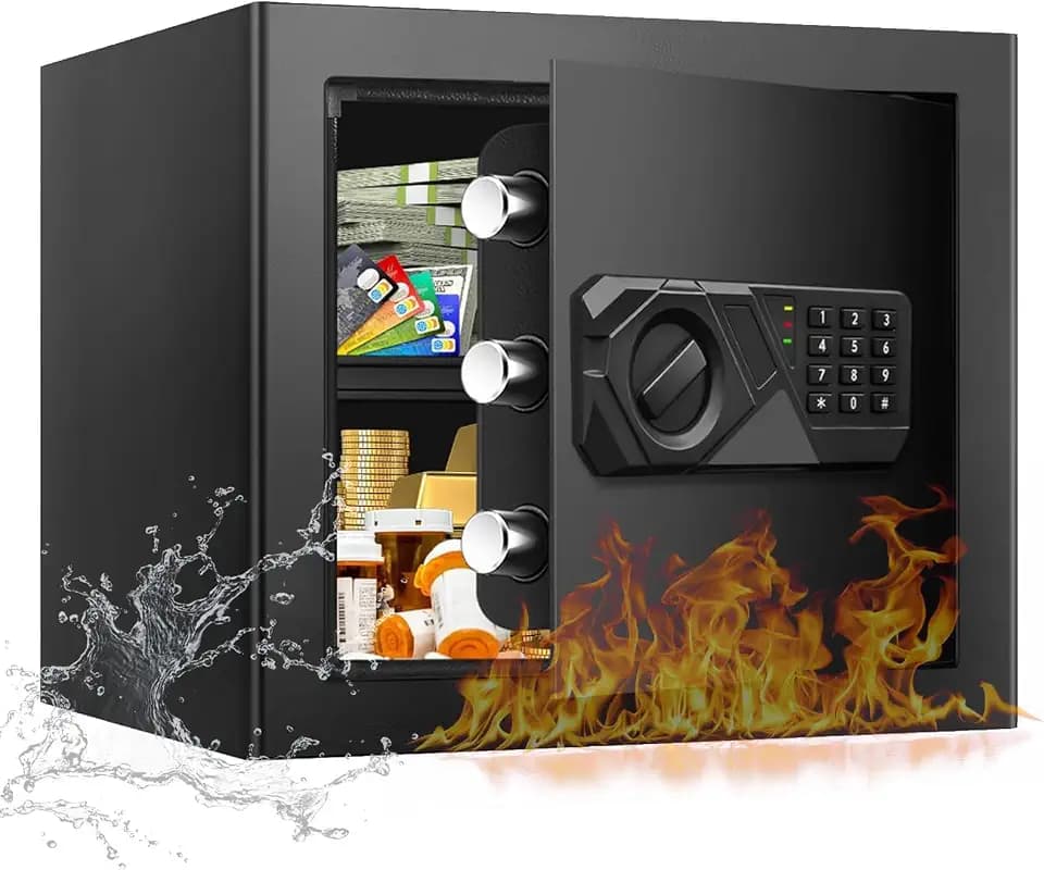 1.8 Cub Small Fireproof Safes for Home, Digital Security Home Safes Fireproof Waterproof with Programmable Keypad Keys and Alarm System, Anti-Theft Fire Safe Box for Document Money Valuables