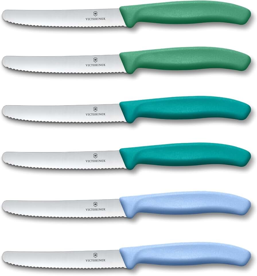 Victorinox Frühstücksmesser Set, 6-teilig, 11cm Wellenschliff, Farbig Grün