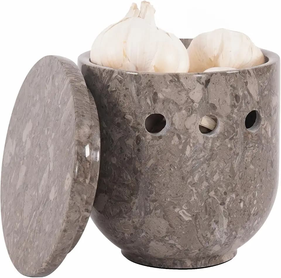 SPESHSTONES Knoblauchhalter aus Marmor, 11,4 cm, handgefertigt, Knoblauchbehälter mit Deckel für Theke, Knoblauch-Aufbewahrungsbehälter, um die Nelken frisch zu halten