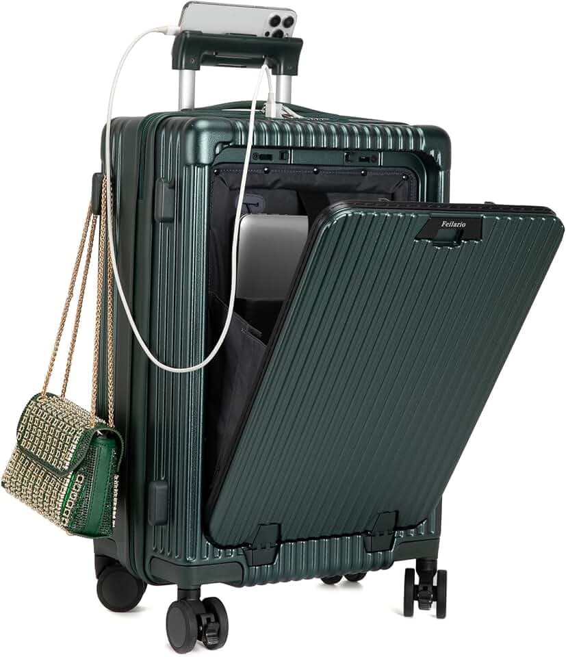 feilario Hardside Carry On Luggage, Zipper Closure, TSA Lock, USB Port