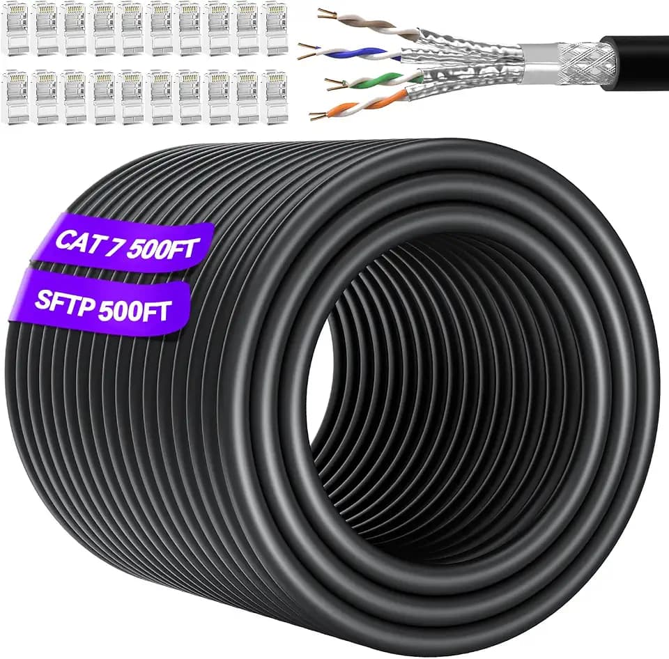 Soibke Cat 7 Outdoor Ethernet Cable 500ft (20 RJ45), High Speed 10Gbps
