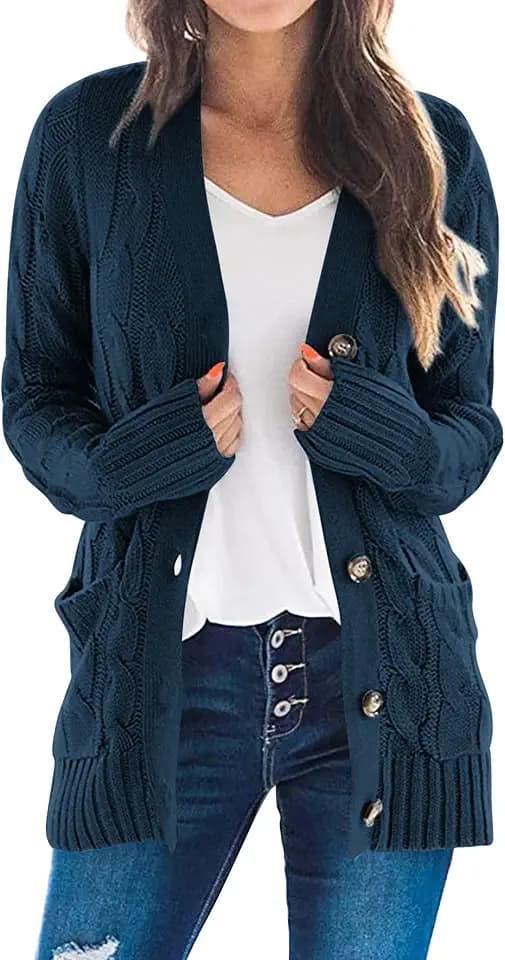 PRETTYGARDEN Women Chunky Cable Knit Cardigan Sweaters Fall Fashion Clothes