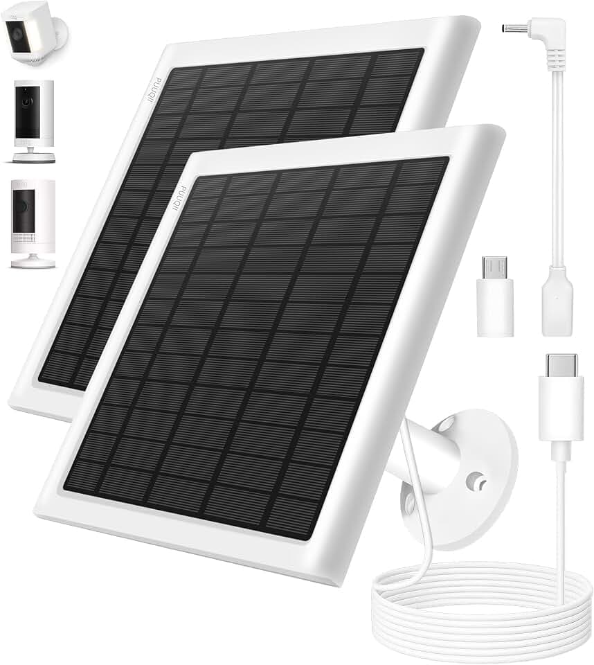 2-Pack 8W Solar Panel for Ring Cameras, Faster Charging, Stays Powered