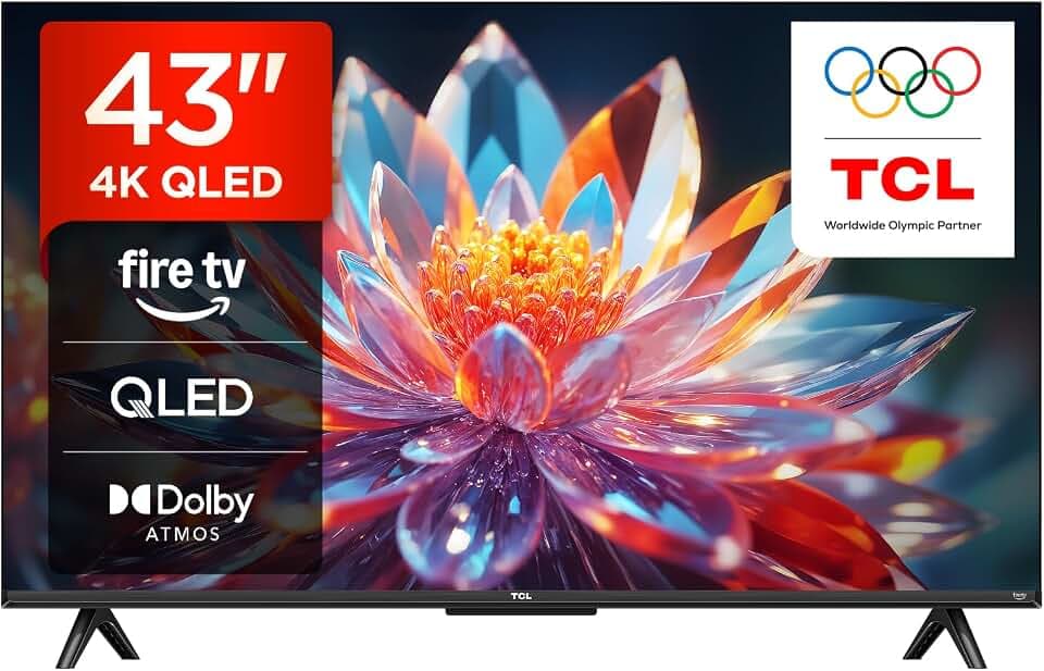 TCL 43T6C 43 Zoll QLED Fernseher, 4K UHD Fire TV, HDR10+, Dolby Vision & Atmos, Smart TV mit Sprachsteuerung mit Alexa, Google Cast & AirPlay 2