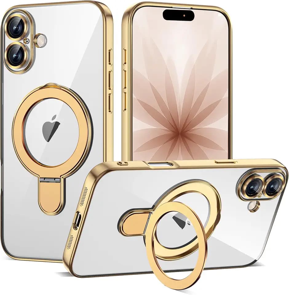 Plating Clear Phone Case for iPhone 17 with Stand 6.3", Gold