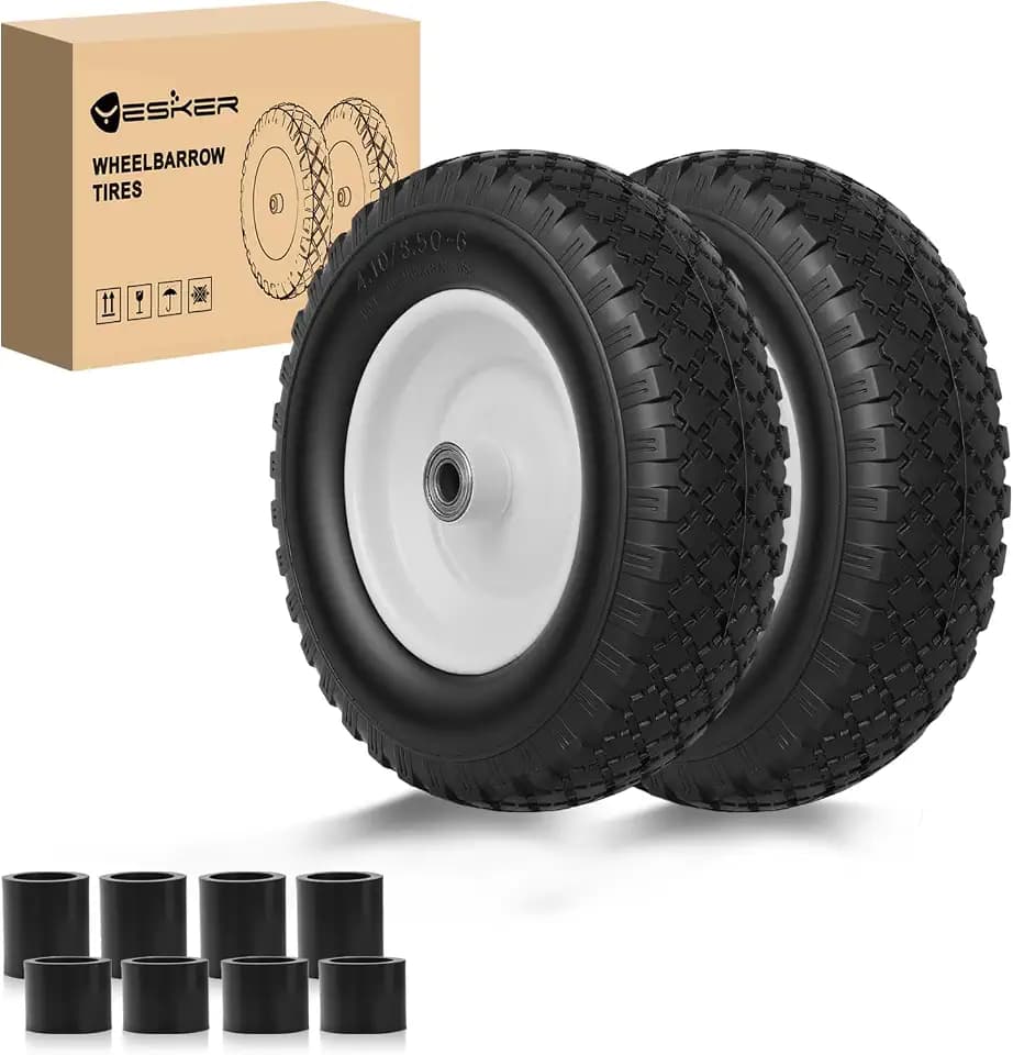 Yesker 4.10/3.50-6 Tire and Wheel Flat-Free 12 Inch for Wheelbarrow Cart