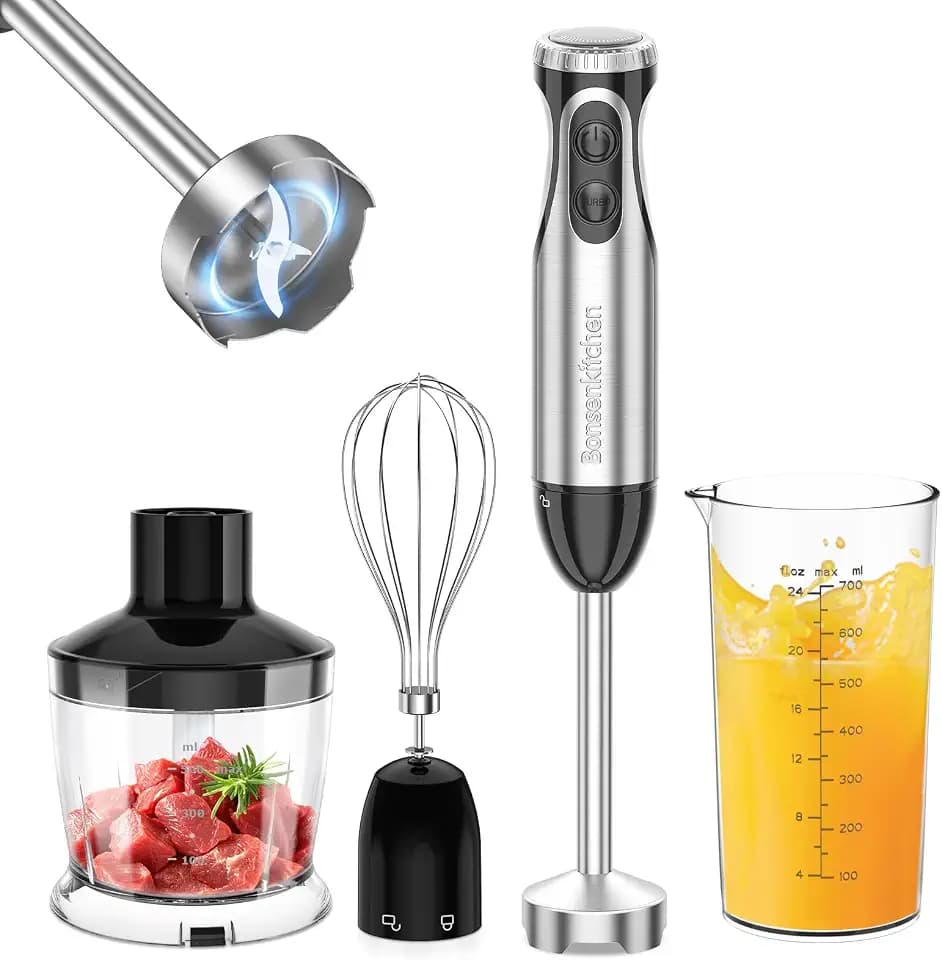 Bonsenkitchen Pürierstab, 4-en-1 Stabmixer Elektrischer, 1000W