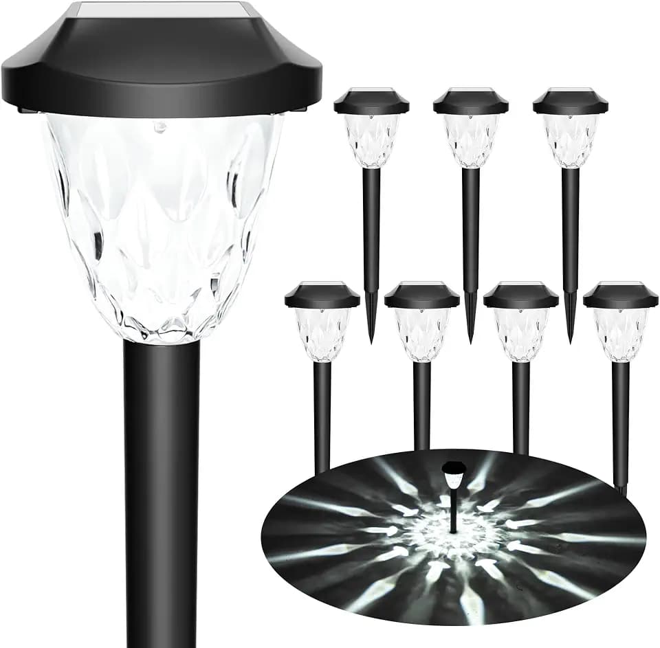 GIGALUMI Cool Outdoor Solar Garden Path Lights, Waterproof 8PK