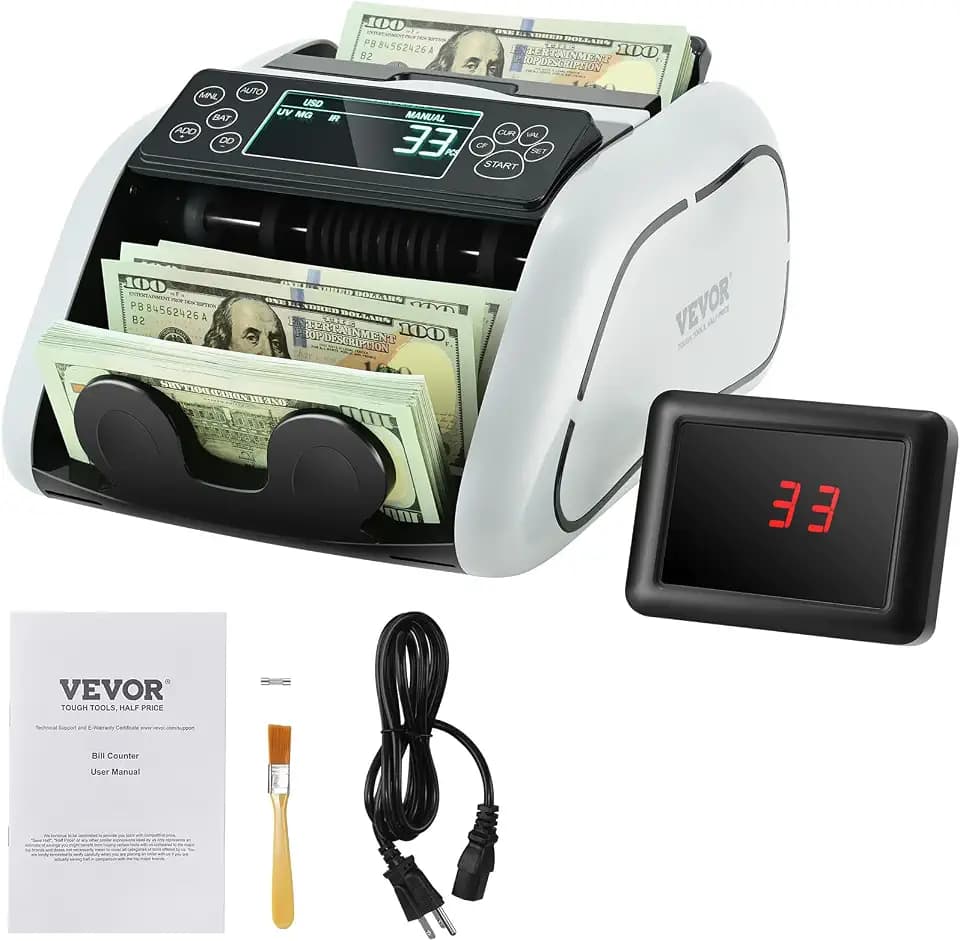 VEVOR Geldzählmaschine, Banknotenzähler mit UV-, MG-, IR- und DD-Falschgelderkennung, USD- und EUR-Geldzählmaschine mit LCD Display Kann gemischte Noten nicht zählen