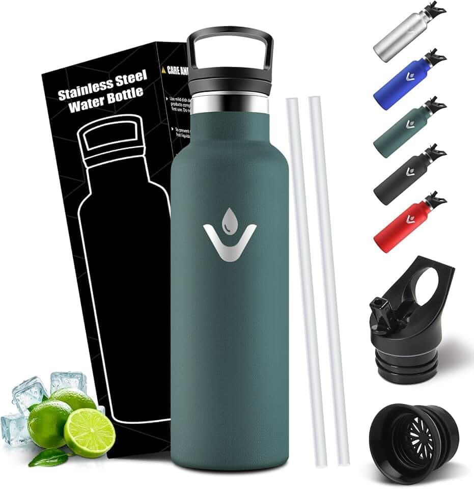Edelstahl Trinkflasche Kinder 500ML, BPA-Frei, Flasche mit Strohhalm, Auslaufsichere Isolierflasche Doppelwandig, Wasserflasche, 18/8 Edelstahl, Thermosflasche für Schule, Reisen, Joggen