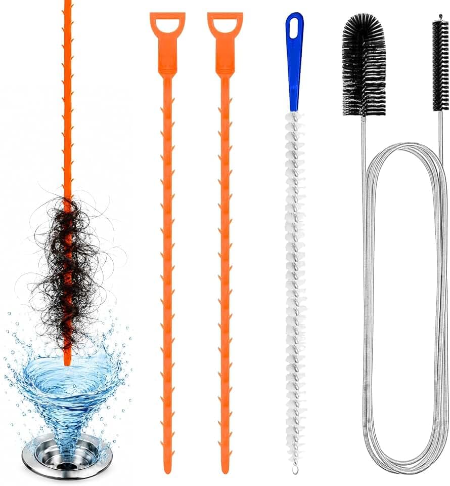 4 Stück Abflussreiniger Spirale,Doppelkopf-Rohrreinigungsbürste Edelstahl-Kanalreiniger,Abflussreiniger Sticks, Abfluss Bürste,Flexible Reinigungsbürste für den Abfluss in Küche und Dusche
