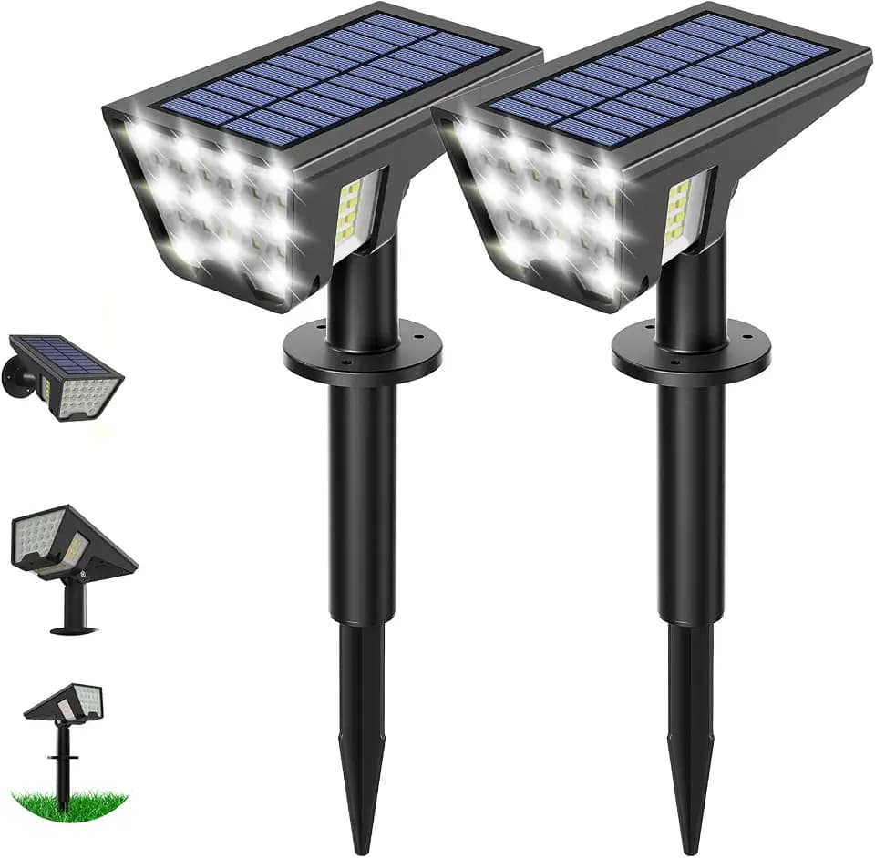 Latband Solar Spot Lights Outdoor, 53 LEDs IP65 Waterproof Solar Lights Outdoor, 2-in-1 Solar Landscape Spotlight Wall Light with Auto On/Off & 3 Modes for Yard Garden Decor 2 Pack (Cool White)