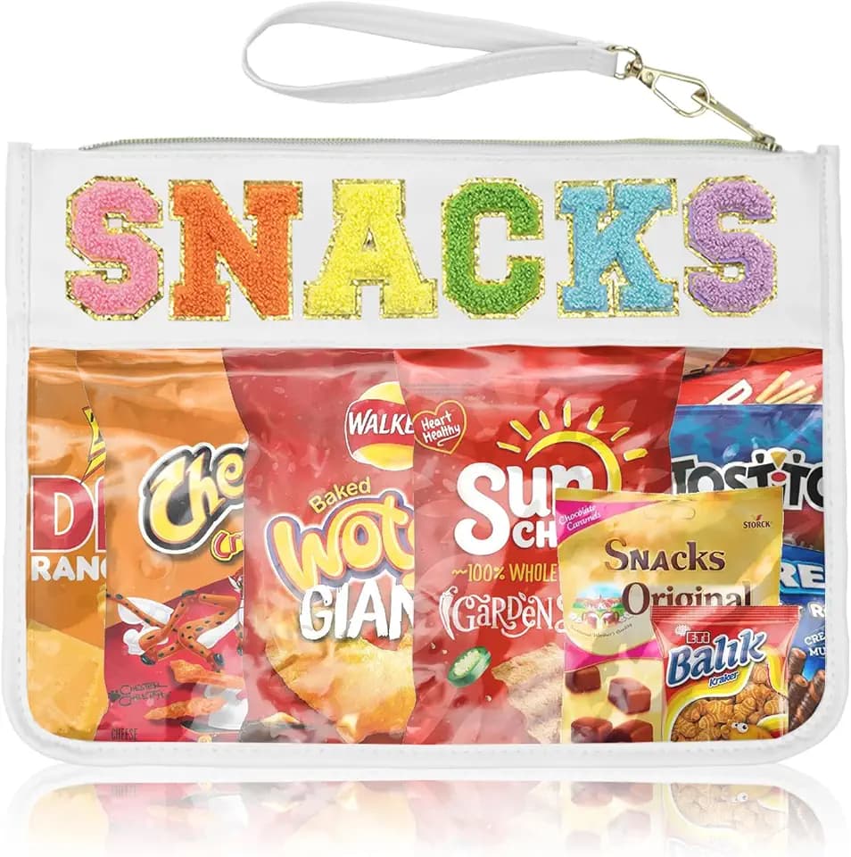 Siwara Snack Bags Clear Pouch Travel Makeup Bag Chenille Letter Bags for Zipper Pouch Clear Cosmetic Bag Clearly Tote Bag Makeup Travel Bags for Women