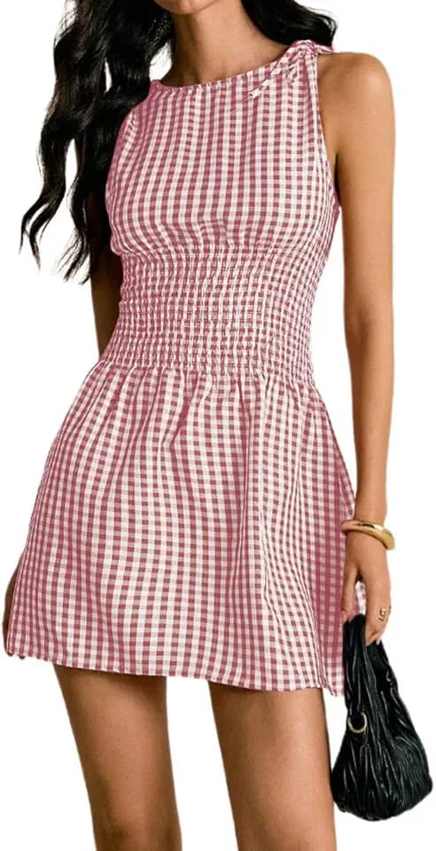 Floerns Women's Gingham A Line Dress Mini Checkered Elegant Dresses