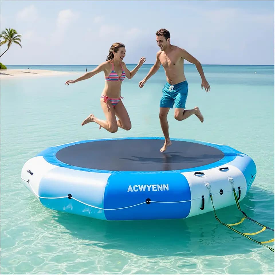10/12/15FT Inflatable Water Trampoline for Lake Without Pump Blue