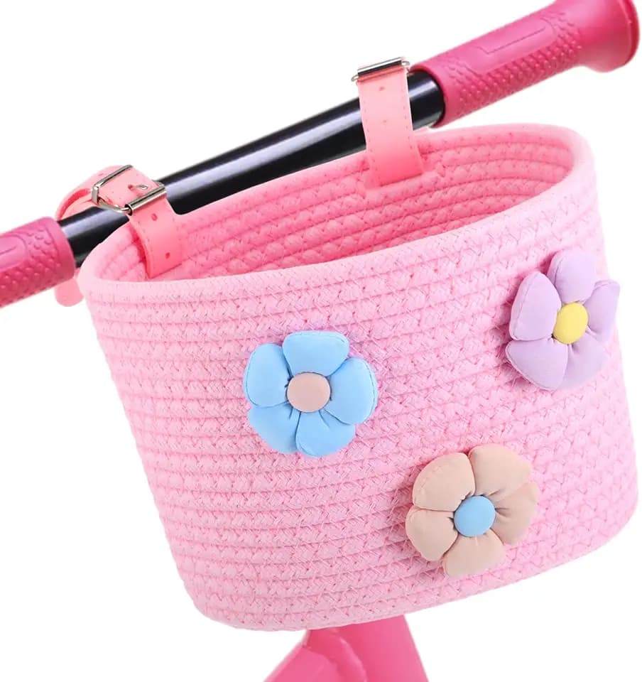 Timtin Kids Bike Basket Cotton Rope Woven Front Baskets